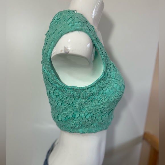 NWT VA VA.VOOM HOT MIAMI STYLE LACE GREEN turquoise CROPPED back zipper size L - Picture 7 of 8